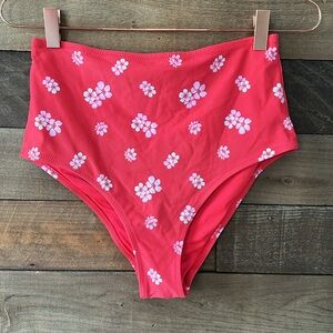 Aerie Women's Red Floral High Waisted Bikini Swim Bottom